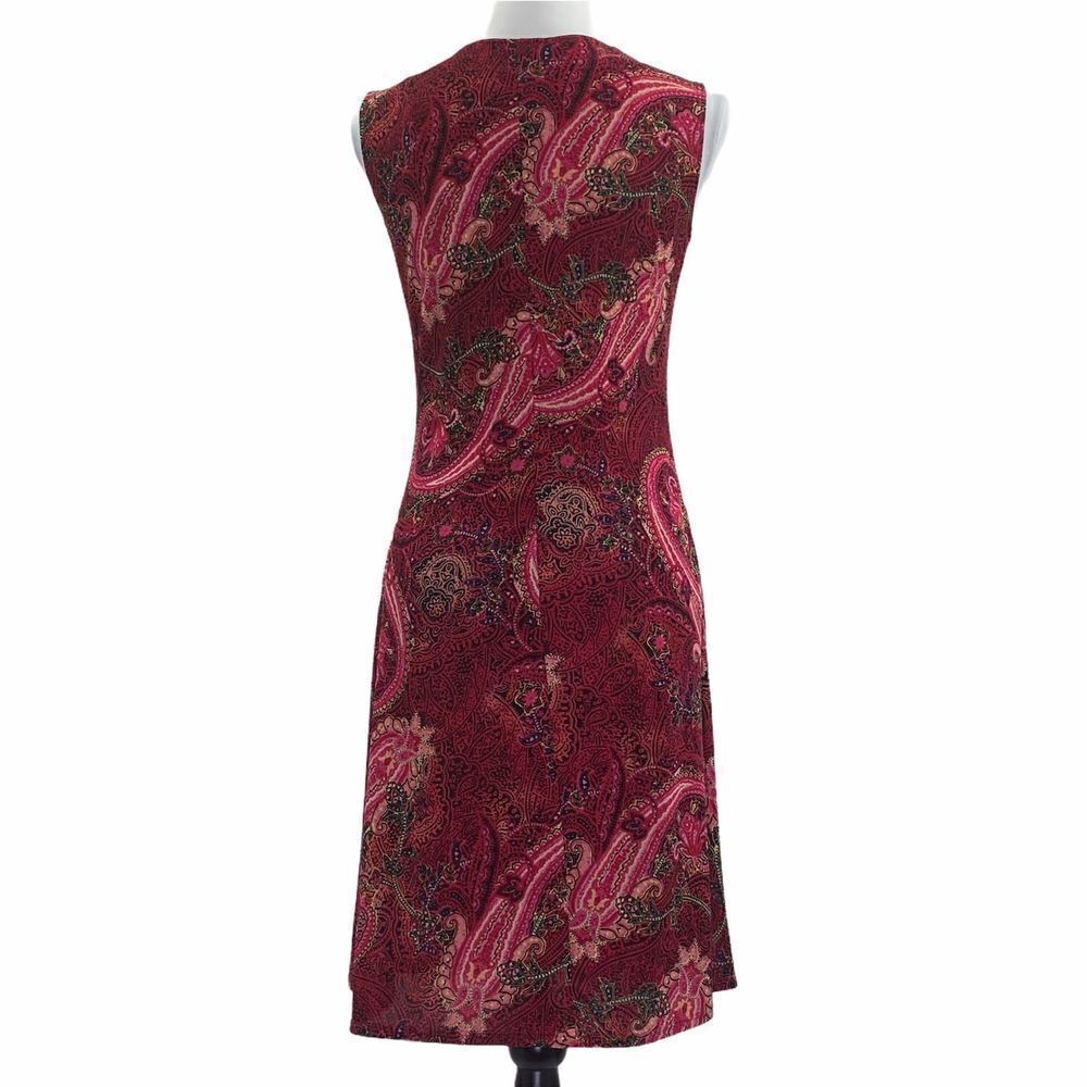 WHITE Stag Red Pink Paisley Sleeveless Dress Small - Picture 2 of 8